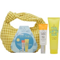 Youth Lab Promo Age-Defense Watery Sunscreen Spf50, 40ml & Tan & After Sun Face & Body Gel Cream 150ml & Δώρο Νεσεσέρ 1 Τεμάχιο - Λεπτόρρευστο Αντηλιακό Προσώπου Υψηλής Προστασίας για Επανόρθωση από Ρυτίδες & Κηλίδες & Ενυδατικό Κρεμοτζέλ που Ενισχύει & Παρατείνει το Φυσικό Μαύρισμα, ενώ Ανακουφίζει & Καταπραΰνει το Ερεθισμένο Δέρμα