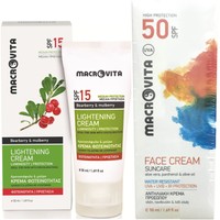 Macrovita Promo Lightening Cream Spf15, 50ml & Δώρο Suncare Face Cream Spf50, 50ml - Κρέμα φωτεινότητας με Αρκτοστάφυλο - Μούρο & Αντηλιακή Κρέμα Προσώπου Πολύ Υψηλής Προστασίας