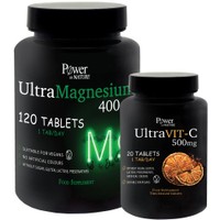 Power of Nature Πακέτο Προσφοράς Ultra Magnesium 400mg, 120tabs & Ultra Vit-C 500mg, 20tabs - Συμπλήρωμα Διατροφής Μαγνησίου Υψηλής Περιεκτικότητας & Συμπλήρωμα Διατροφής με Βιταμίνη C Βραδείας Αποδέσμευσης