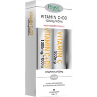 Power Health Promo Vitamin C 1000mg + D3 1000iu, 20 Effer.tabs & Vitamin C 500mg, 20 Effer.tabs - Συμπλήρωμα Διατροφής με Βιταμίνη C & D για την Ενίσχυση του Ανοσοποιητικού με Γεύση Τζίντζερ & Λεμόνι & Συμπλήρωμα Διατροφής με Βιταμίνη C για Ενίσχυση του Ανοσοποιητικού με Γεύση Πορτοκάλι