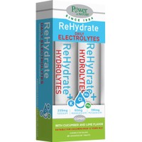 Power Health Promo Rehydrate+ Hydrolites 40 Effer.tabs (2x20 Effer.tabs) - Συμπλήρωμα Διατροφής Φόρμουλας Μετάλλων για Αποκατάσταση της Ισορροπίας των Ηλεκτρολυτών & Ενυδάτωση με Γεύση Αγγούρι - Λάιμ