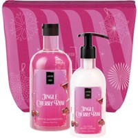 Lavish Care Promo Jingle Cherry Rum Bath & Shower Gel 500ml & Glitter Body Lotion 300ml & Νεσεσέρ 1 Τεμάχιο - Αρωματικό Αφρόλουτρο & Κρέμα Σώματος με Αντλία & Glitter με Ευχάριστο Φρουτώδεις Φρέσκο Άρωμα, με Βάση το Κεράσι, με Γιορτινή Διάθεση