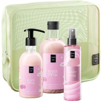 Lavish Care Promo Baby Pink Bath & Shower Gel 500ml & Body Lotion 300ml & Fragrance Mist 200ml & Νεσεσέρ 1 Τεμάχιο - Ενυδατικό Αφρόλουτρο με Άρωμα Πούδρας & Ενυδατική Κρέμα Σώματος με Ευχάριστο Άρωμα Πούδρας με Αντλία & Σπρέι Σώματος Εμπνευσμένο από τα Μεθυστικά Αρώματα Καλοκαιριού