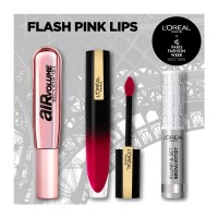 L'oreal Paris Fashion Week Flash Pink Lips Make up Set Plump Brow Artist Serum 4.9ml, Air Volume Mega Mascara 9.4ml, Gloss 6.4ml