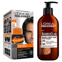 L'oreal Paris Men Expert Πακέτο Προσφοράς Beard, Face & Hair Wash 200ml & One-Twist Hair Colour No 03 Dark Brown, 50ml - Kαθαρισμός 3 σε 1 για Μούσια, Πρόσωπο & Μαλλιά & Βαφή Μαλλιών για Γρήγορο & Εύκολο Φυσικό Αποτέλεσμα