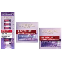 L'oreal Paris Revitalift Filler Πακέτο Προσφοράς Day Cream 50ml & Night Cream 50ml &  Renew Replumping Ampoules 7 amps - Αντιγηραντική Κρέμα Ημέρας & Αντιγηραντική Κρέμα Νύχτας & Αμπούλες για Εντατική Ενυδάτωση & Σύσφιξη με Υαλουρονικό Οξύ