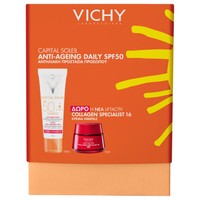 Vichy Promo Capital Soleil Anti-Ageing 3-in-1 Spf50, 50ml & Δώρο Liftactiv Collagen Specialist 16 Day Cream 15ml - Κρέμα Προσώπου Υψηλής Αντηλιακής Προστασίας με Τριπλή Δράση & Κρέμα Ημέρας που Ενισχύει το Κολλαγόνο & Διορθώνει τα Σημάδια Γήρανσης