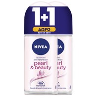 Nivea Πακέτο Προσφοράς Pearl & Beauty Anti Perspirant Roll on Deo 2x50ml 1+1 Δώρο - Γυναικείο Αποσμητικό για 48ωρη Προστασία & Απαλή Περιποίηση Χωρίς Αιθυλική Αλκοόλη