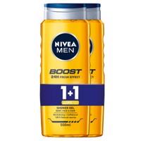 Nivea Πακέτο Προσφοράς Men Shower Gel Boost 24h Fresh Effect Revitalising & Caffeine 2x500ml 1+1 Δώρο - Αφρόλουτρο για Σώμα, Πρόσωπο & Μαλλιά με Καφεΐνη