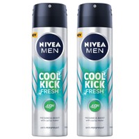 Nivea Men Πακέτο Προσφοράς Cool Kick Fresh Skin Active Deo Spray 2x150ml 1+1 Δώρο - Αποσμητικό Spray 48ωρης Προστασίας με Νερό Κάκτου για Δροσιά & Αντιιδρωτική Προστασία που Φροντίζει την Επιδερμίδα