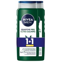 Nivea Πακέτο Προσφοράς Men Shower Gel Sensitive Pro Ultra Calming 2x500ml 1+1 Δώρο - Ανδρικό Αφρόλουτρο για Σώμα, Πρόσωπο & Μαλλιά με Φυτικό Έλαιο Σπόρου Κάνναβης