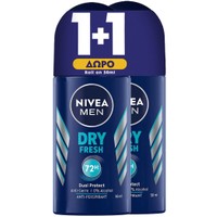 Nivea Πακέτο Προσφοράς Men Dry Fresh 72h Dual Protect Deo Roll-on 2x50ml - Ανδρικό Αποσμητικό 72ωρης Προστασίας Κατά του Ιδρώτα