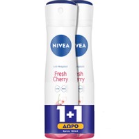 Nivea Promo Fresh Cherry Long Lasting Freshness Deodorant Spray 2x150ml 1+1 Δώρο - Γυναικείο Αποσμητικό 48ωρης Προστασίας με Άρωμα Κεράσι