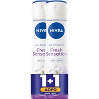 Nivea Promo Women Fresh Sensation 72h Anti-Perspirant Spray 300ml (2x150ml) - Γυναικείο Αποσμητικό Spray για 72ωρη Προστασία από τον Ιδρώτα & τις Οσμές με Αντιβακτηριακές Ιδιότητες & Μοναδικό Άρωμα από Λουλούδια & Μούρα