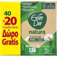 Every Day Promo Natura Normal All Cotton 40 Τεμάχια & Δώρο Επιπλέον 20 Τεμάχια - Ανατομικά Σερβιετάκια με Απαλό Κάλυμμα από Οργανικό Βαμβάκι