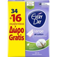 Every Day Promo Large All Cotton 34 Τεμάχια & Δώρο Επιπλέον 16 Τεμάχια - Ανατομικά Σερβιετάκια 15% Μεγαλύτερα​​​​​​​ για Καθημερινή Προστασία, Άνεση & Σιγουριά με 100% Βαμβακερό Κάλυμμα