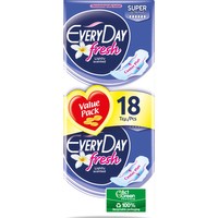 Every Day Fresh Super Ultra Plus Value Pack 18 Τεμάχια - Μεγάλου Μήκους Λεπτές Σερβιέτες με Φτερά Προστασίας για Μεσαία & Μεγάλη Ροή