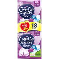 Every Day Sensitive Maxi Night Ultra Plus Value Pack Πολύ Λεπτές Σερβιέτες με Βαμβακερό Κάλυμμα,Ιδανικές για τη Νύχτα 18 Τεμάχια