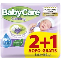 BabyCare Πακέτο Προσφοράς Calming Pure Water 189 Τεμάχια (3x63 Τεμάχια) - Καταπραϋντικά Μωρομάντηλα με Εκχύλισμα Λεβάντας & Βαμβακιού