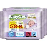 BabyCare Promo Calming Pure Water Baby Wipes 40 Τεμάχια (2x20 Τεμάχια) - Μωρομάντηλα με Εκχύλισμα Λεβάντας & Βαμβακιού, Ιδανικά για Ευαίσθητο Δέρμα