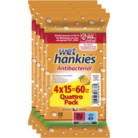 Wet Hankies Promo Antibacterial Wipes Orange 60 Τεμάχια (4x15 Τεμάχια) - Υγρά Αντιβακτηριδιακά Μαντήλια Χεριών με Οινόπνευμα & Αντισηπτικούς Παράγοντες με Άρωμα Πορτοκάλι