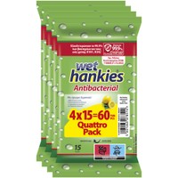 Wet Hankies Antibacterial Lemon 60 Τεμάχια (4x15 Τεμάχια) - Αντιβακτηριδιακά Μαντηλάκια Κατά των Μικροβίων & Ιών Γρίπης με Άρωμα Λεμόνι