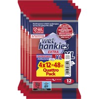 Wet Hankies Promo Pack Extra Safe Antibacterial XL Wipes 48 Τεμάχια (4x12 Τεμάχια) - Αντισηπτικά Μαντηλάκια Μεγάλου Μεγέθους που Δρουν Κατά των Μικροβίων & των Ιών Γρίπης