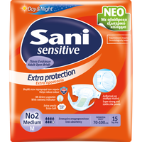 Sani Sensitive Extra Protection Day & Night Ειδικό Εσώρουχο μιας Χρήσης Σχεδιασμένο για Ακράτεια 15 Τεμάχια - No2 Medium 70-100cm