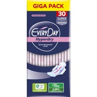 Every Day Hyperdry Super Ultra Plus Giga Pack 30 Τεμάχια - Μεγάλου Μήκους Λεπτές Σερβιέτες, με Φτερά Προστασίας & Βαμβάκι για Μέγιστη Απορρόφηση Κατά των Ερεθισμών