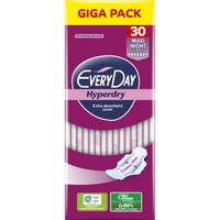 Every Day Hyperdry Maxi Night Ultra Plus Giga Pack 30 Τεμάχια - Μεγάλου Μήκους Λεπτές Σερβιέτες, με Φτερά Προστασίας & Βαμβάκι για Μέγιστη Απορρόφηση Κατά των Ερεθισμών Κατάλληλες για τη Νύχτα ή για Περιπτώσεις Μεγάλης Ροής