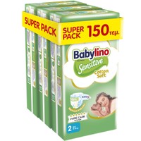 Babylino Sensitive Cotton Soft Super Pack Mini Νο2 (3-6kg) 150 Τεμάχια (3x50 Τεμάχια) - 