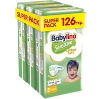 Babylino Sensitive Cotton Soft Super Pack Junior Plus Νο5+ (12-17kg) 126 Τεμάχια (3x42 Τεμάχια) - 