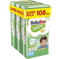 Babylino Sensitive Cotton Soft Super Pack Extra Large Plus Νο7 (15+ kg) 108 Τεμάχια (3x36 Τεμάχια) - 