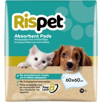 Rispet Absorbent Floor Pet Pads 60x60cm, 14 Τεμάχια - Απορροφητικά Επιδαπέδια Στρωματάκια για Κατοικίδια με Αυτοκόλλητες Ταινίες για Σταθερή Εφαρμογή