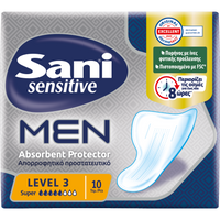 Sani Sensitive Men Absorbent Protector 10 Τεμάχια - Level 3/ Super - Λεπτό & Διακριτικό Επίθεμα Ακράτειας για Άνδρες