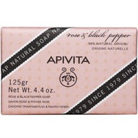 Apivita Natural Soap With Rose & Black Pepper 125g - Φυτικό Σαπούνι με Τριαντάφυλλο & Μαύρο Πιπέρι, Κατάλληλο για Όλους Τους Τύπους Επιδερμίδας