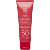 Apivita Bee Sun Safe Anti-Spot & Anti-Age Defence Face Cream Spf50 Tinted 50ml - Αντηλιακή Κρέμα Προσώπου Κατά των Πανάδων & των Ρυτίδων, Υψηλής Προστασίας με Χρώμα