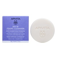 Apivita Solid Foam Cleanser & Make-Up Remover 80g - Μπάρα Καθαρισμού & Ντεμακιγιάζ για Πρόσωπο & Μάτια με Ζυμωμένο Μέλι, Πρεβιοτικά & Λεβάντα