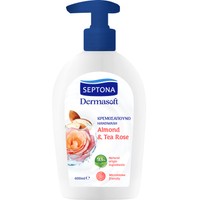 Septona Dermasoft Handwash with Almond & Tea Rose - 400ml - Κρεμοσάπουνο με Οργανικό Νότες Αρώματος Αμύγδαλου & Tea Rose