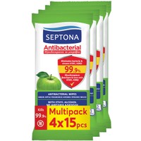 Septona Promo Antibacterial Hand Wipes 60 Τεμάχια (4x15 Τεμάχια) - Αντιβακτηριακά Μαντηλάκια Χεριών με Άρωμα Πράσινο Μήλο