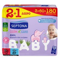 Septona Baby Calm n' Care Wipes Aloe 180 Τεμάχια (3x60 Τεμάχια) - Απαλά Βρεφικά Μωρομάντηλα με Αλόη για Ενυδατωμένη Επιδερμίδα