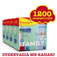 Septona Πακέτο Προσφοράς Dermasoft Baby Wipes Chamomille Family 1200 Τεμάχια (12x100 Τεμάχια) - Απαλά Μωρομάντηλα με Χαμομήλι, Ίνες Φυτικής Προέλευσης & 96% Νερό, σε Οικογενειακή Πολυσυσκευασία