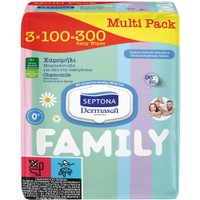 Septona Family Wet Wipes with Chamomile 300 Τεμάχια (3x100 τεμάχια) - Απαλά Μωρομάντηλα για Όλη την Οικογένεια με Χαμομήλι