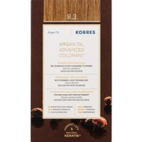 Korres Argan Oil Βαφή Μαλλιών Χωρίς Αμμωνία 1 Τεμαχιο -8.3 Ξανθό Ανοιχτό Μελί - Μόνιμη Βαφή με Τεχνολογία Pigment-Lock που Κλειδώνει το Χρώμα