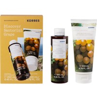 Korres Promo Discover Santorini Grape Renewing Body Cleanser 250ml & Body Smoothing Milk 200ml  - Ενυδατικό Αφρόλουτρο & Ενυδατικό Γαλάκτωμα Σώματος με Φρουτώδες Άρωμα Σταφυλιών