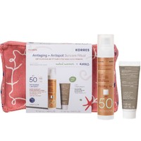 Korres Promo Red Grape Sheer Glow Antiageing Daily Sunscreen Face Cream Spf50, 50ml & Δώρο Black Pine 4D Bounce, Firming & Moisturizer Day Cream 20ml & Νεσεσέρ 1 Τεμάχιο - Αντιρυτιδική Αντηλιακή Κρέμα Προσώπου Ελαφριάς Υφής για Λάμψη & Μείωση των Ρυτίδων & Πανάδων & Κρέμα Ημέρας Προσώπου Ανόρθωσης Περιγράμματος & Ολικής Σύσφιγξης για Κανονικές & Μικτές Επιδερμίδες