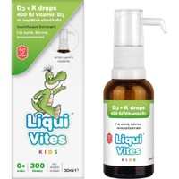 Vican Liqui Vites Kids Vitamin D3 + K Drops 30ml - Συμπλήρωμα Διατροφής Βιταμίνης D3 & Κ για Ενίσχυση Ανοσοποιητικού, Υγιή Δόντια & Οστά σε Σταγόνες για Παιδιά & Βρέφη