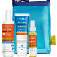 Froika Promo Sunscreen Hydrating Fluid Antioxidant Spf50+, 250ml & After Sun Repairing Ultra-Light Gel Cream 150ml & Δώρο Dry Mist Body Sunscreen Spf50+, 80ml & Νεσεσέρ 1 Τεμάχιο - Αντηλιακό Γαλάκτωμα Προσώπου & Σώματος Πολύ Υψηλής Προστασίας & Ενυδατική Κρέμα για Πρόσωπο & Σώμα για Μετά τον Ήλιο Κατάλληλη για Όλη την Οικογένεια & Διάφανο Αντηλιακό Spray Σώματος Πολύ Υψηλής Προστασίας