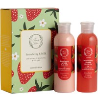 Fresh Line Promo Bar Strawberry & Milk Shower Gel Strawberry Cream Shortcake 200ml &   Strawberry & Milk Body Milk Strawberry Cream Shortcake 200ml - Αρωματικό & Φρουτένιο Αφρόλουτρο Σώματος Φυσικής Σύνθεσης με Φράουλα & Γάλα & Γαλάκτωμα Σώματος Φυσικής Σύνθεσης με Φράουλα & Γάλα