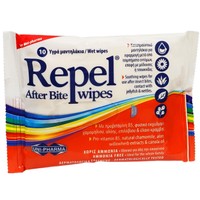Uni-Pharma Repel After Bite Wet Wipes 10 wipes - Καταπραϋντικά Υγρά Μαντηλάκια για Γρήγορη Ανακούφιση από τα Τσιμπήματα Εντόμων, από Επαφή με Μέδουσες ή Τσουκνίδες